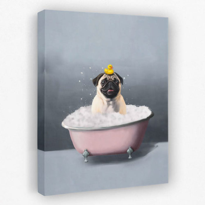 Pug In The Bath - Animals Canvas Wall Art