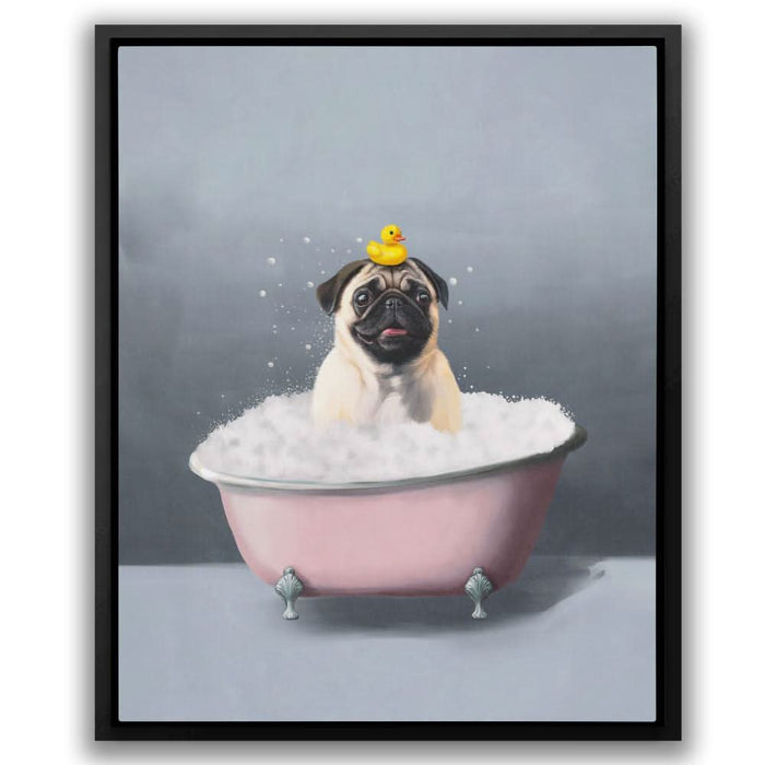 Pug In The Bath - Large Modern Canvas Print