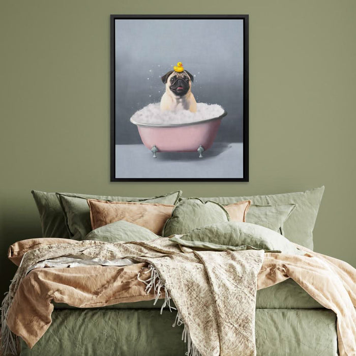 Pug In The Bath - Pink Wall Art