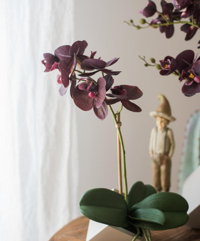 Purple Artificial Silk Orchid Potted Flower Arrangement (Small & Large) - Ed's Plant Shop