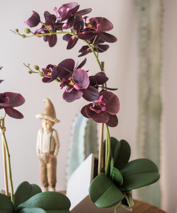 Purple Artificial Silk Orchid Potted Flower Arrangement (Small & Large) - Ed's Plant Shop