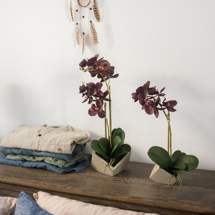 Purple Artificial Silk Orchid Potted Flower Arrangement (Small & Large) - Ed's Plant Shop