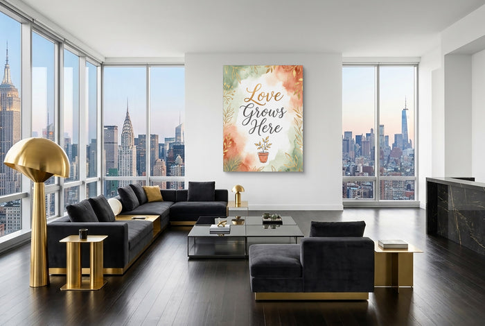 Quote Love Grows Here — quote love grows here modern living room interior 4 1port flush print