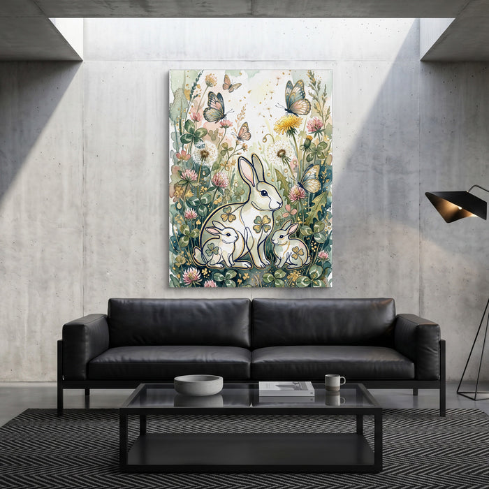 Rabbits Clover Meadow — rabbits clover meadow sq grey luxury 1port flush print