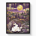 Rabbits Golden Night — rabbits golden night white studio framed black