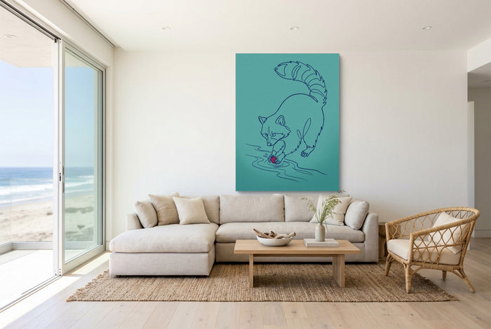 Raccoon Line Art — raccoon line art living room with couch 1port flush print