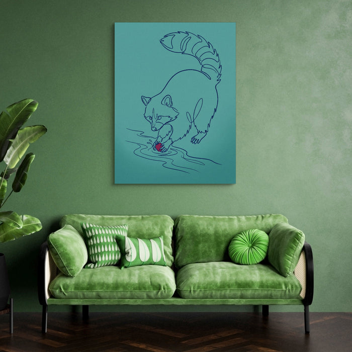 Raccoon Line Art — raccoon line art sq green couch 1port flush print