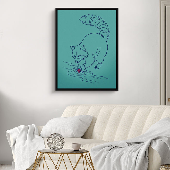 Raccoon Line Art — raccoon line art sq luxury white room 1port framed black