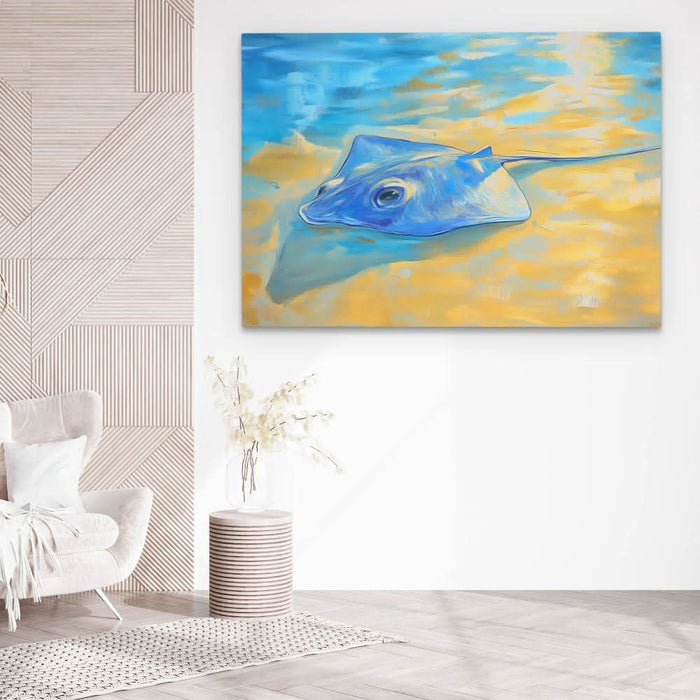 Ray of the Shallows - Blue Coastal Canvas Print