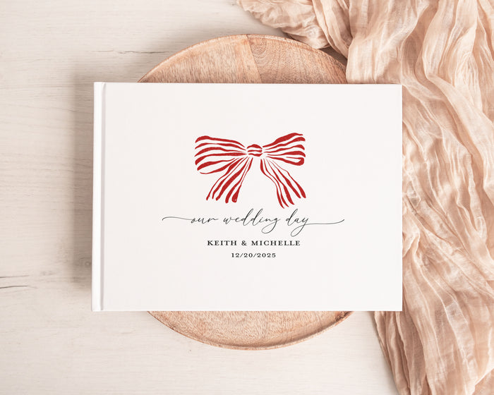Red Hand Drawn Bow Wedding Guest Book