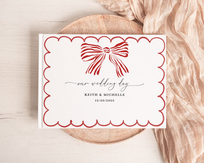Red Hand Drawn Bow Wedding Guest Book