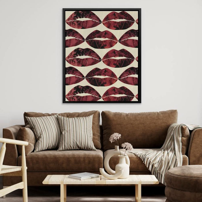 Red Kisses in the Air - Modern Wall Art in Black Frame