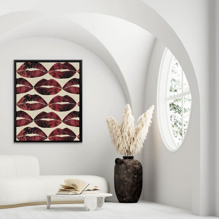 Red Kisses in the Air - Feminine Wall Art in Black Frame