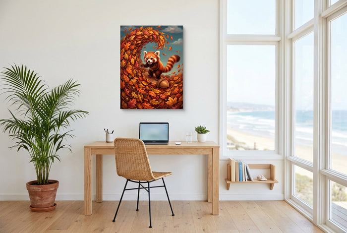 Red Panda Surfs Autumn - Luxury Wall Art