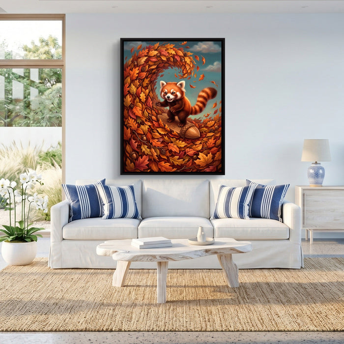 Red Panda Surfs Autumn - Luxury Wall Art