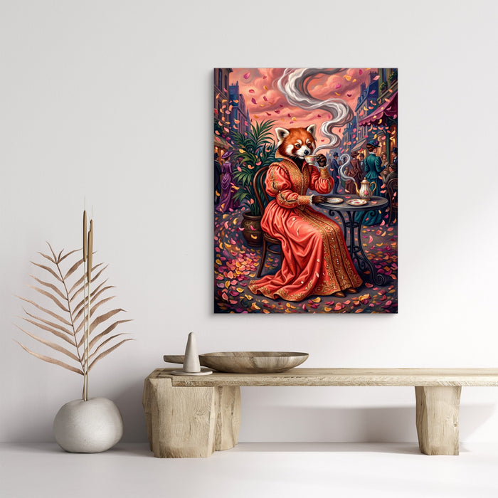 Red Panda Tea Time — red panda tea time sq bench rock 1port flush print