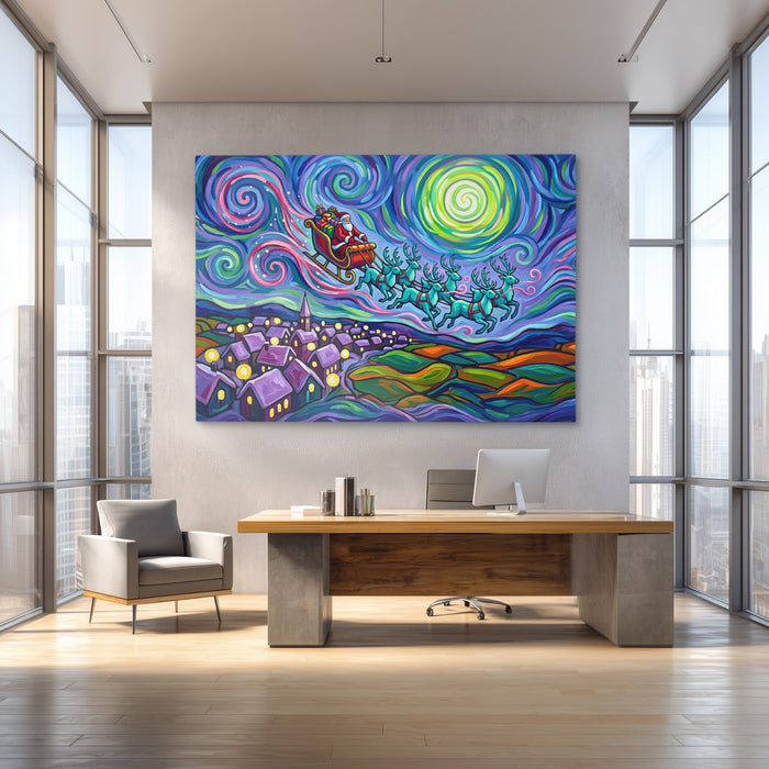 Reindeer Swirling Sky canvas wall art, room view