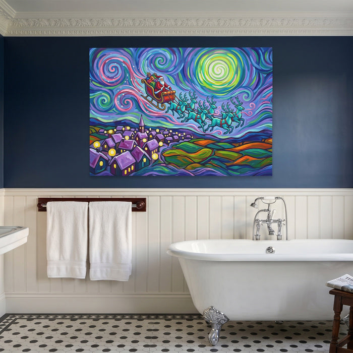 Reindeer Swirling Sky canvas wall art, room view