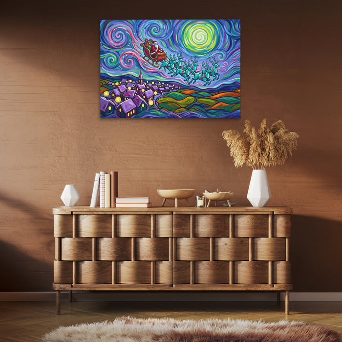 Reindeer Swirling Sky canvas wall art, room view