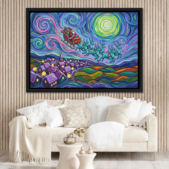 Reindeer Swirling Sky canvas wall art, room view