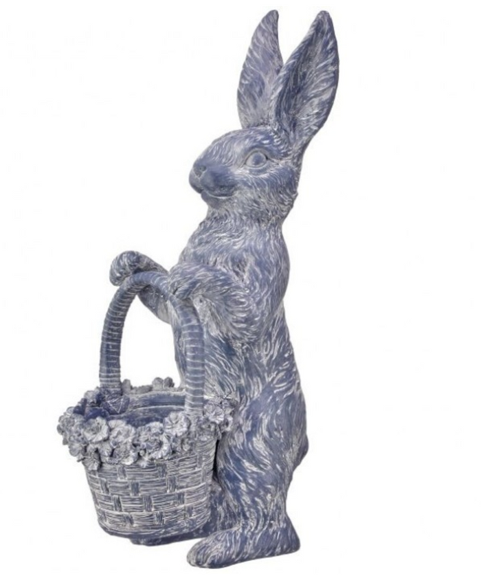 Resin Bunny with Floral Basket Planter