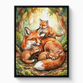Resting Fox Family — resting fox family white studio framed black
