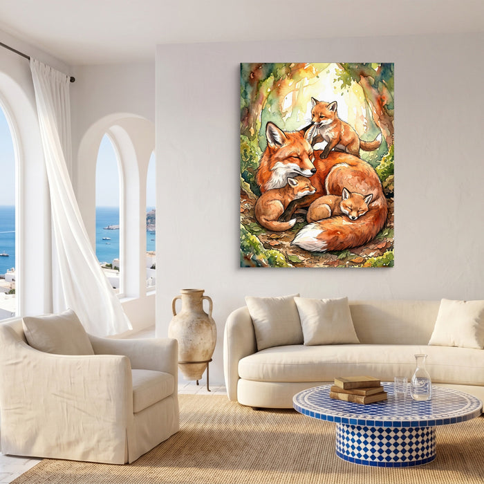Resting Fox Family — resting fox family sq coast living room 1port flush print