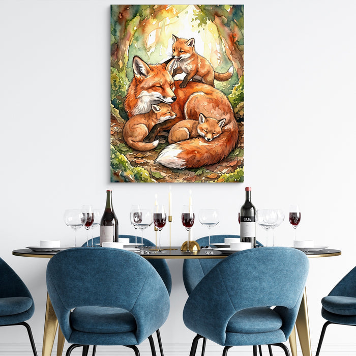 Resting Fox Family — resting fox family sq dining room tables 1port flush print