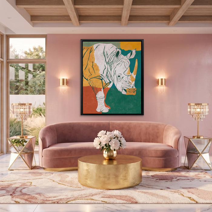 Rhino Color Field canvas wall art, room view