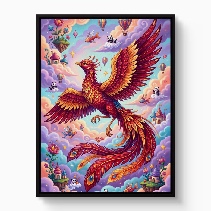 Rising Phoenix Pop Surreal — rising phoenix pop surreal white studio framed black