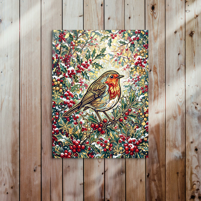 Robin Winter Berries — robin winter berries sq bed 2 wood panel 1port flush print