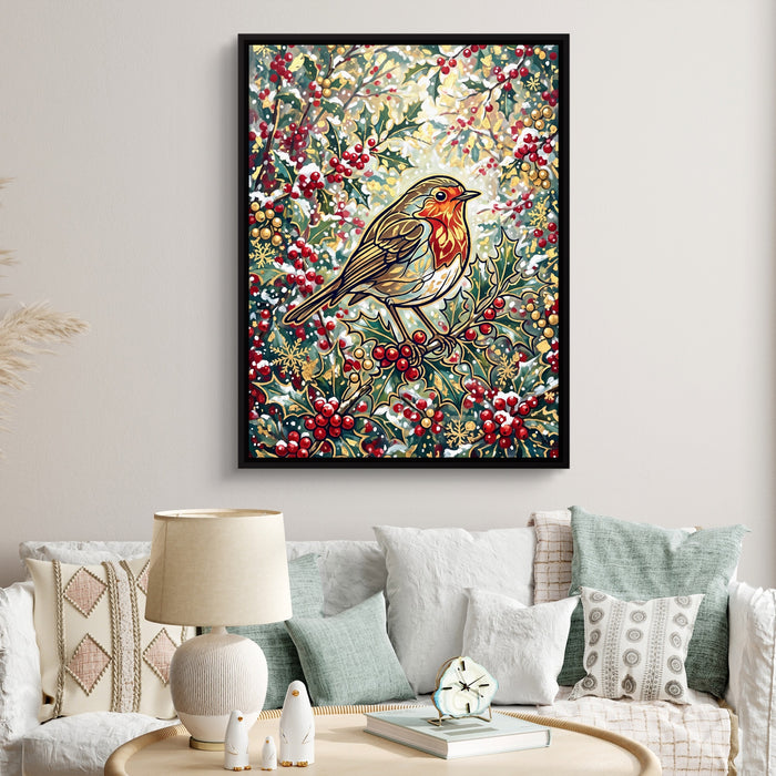 Robin Winter Berries — robin winter berries sq clock bed 1port framed black