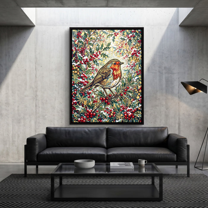 Robin Winter Berries — robin winter berries sq grey luxury 1port framed black