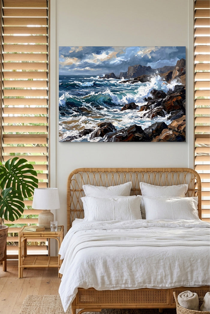Rocky Coastline Waves — rocky coastline waves p bedroom with window blinds 1land flush print