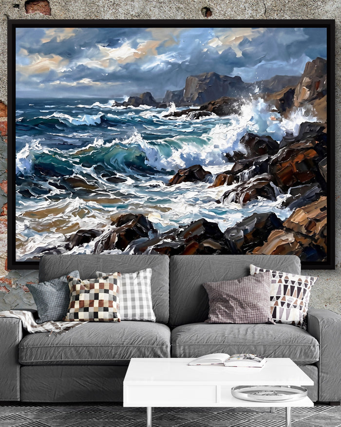 Rocky Coastline Waves — rocky coastline waves psd exposed brick grey couch 1land framed black