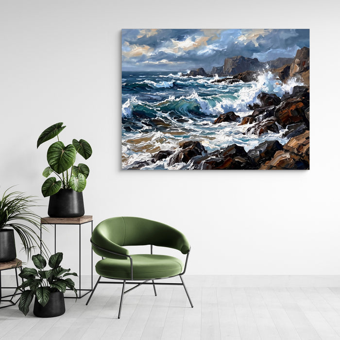 Rocky Coastline Waves — rocky coastline waves sq green chairs 1land flush print