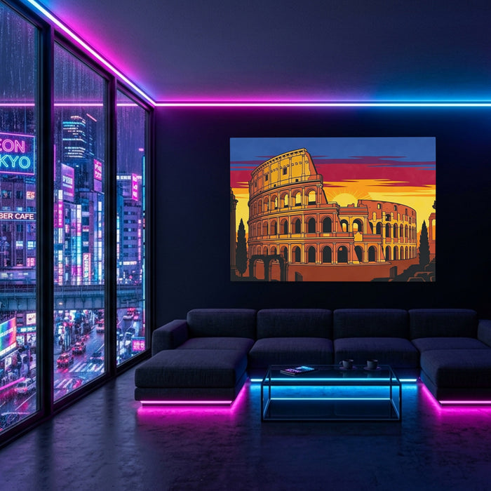 Rome's Colosseum Ablaze canvas wall art, room view