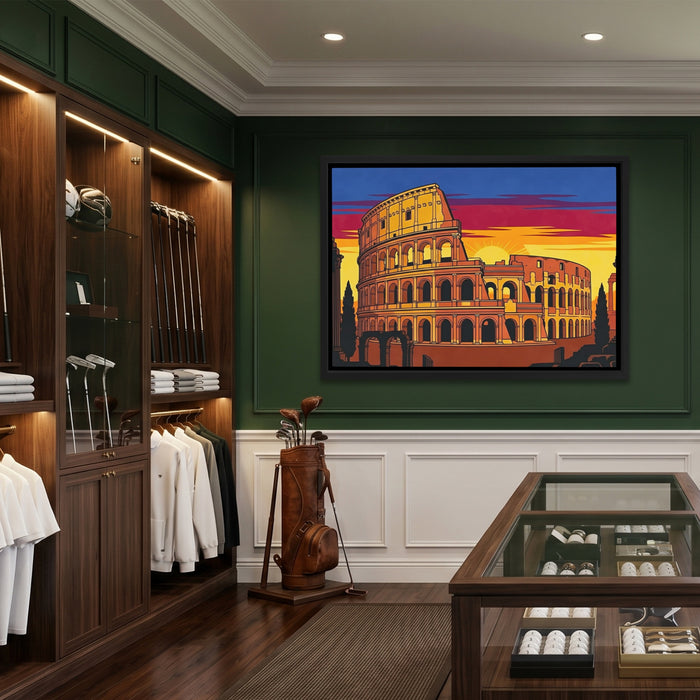 Rome's Colosseum Ablaze canvas wall art, room view