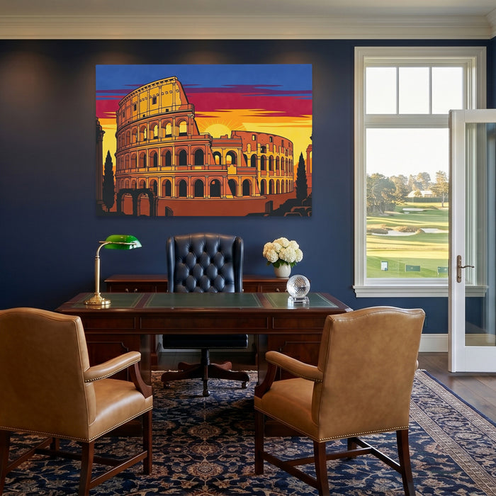 Rome's Colosseum Ablaze canvas wall art, room view
