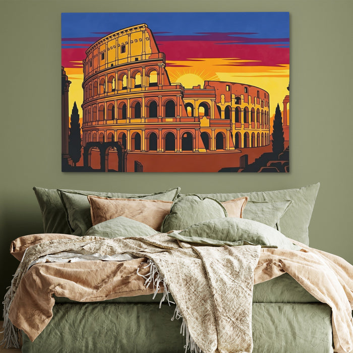 Rome's Colosseum Ablaze canvas wall art, room view