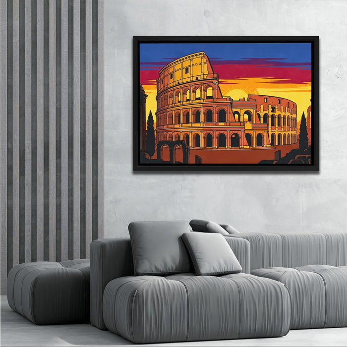 Rome's Colosseum Ablaze canvas wall art, room view
