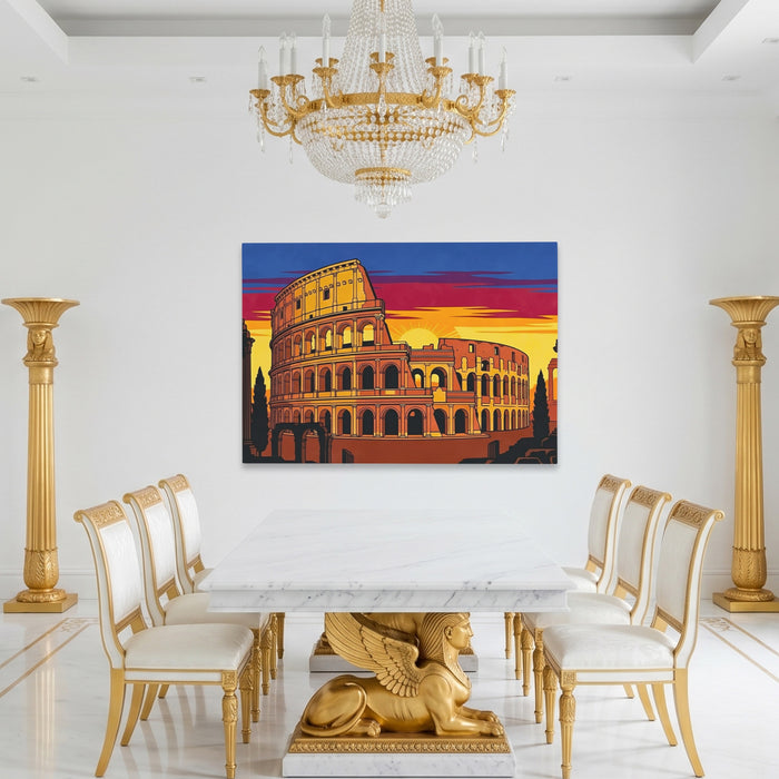 Rome's Colosseum Ablaze canvas wall art, room view