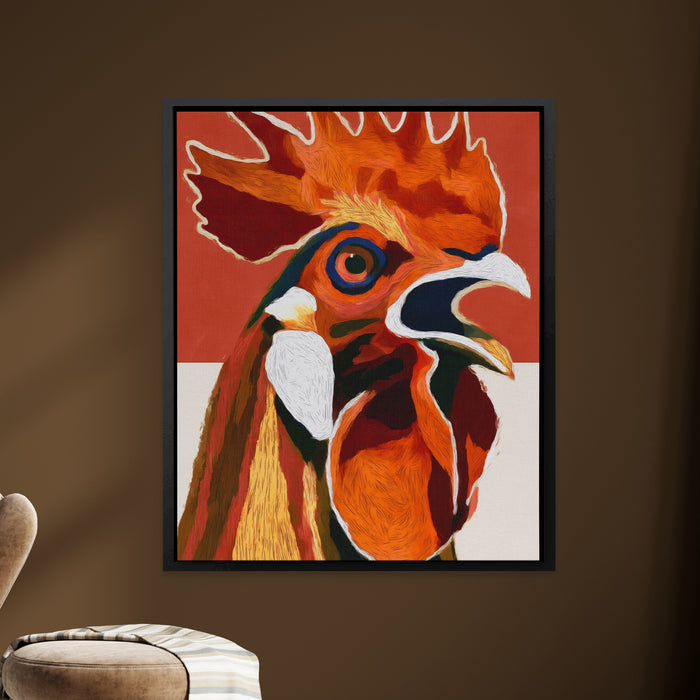 Rooster Crowing Line canvas wall art, room view