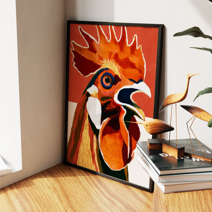 Rooster Crowing Line canvas wall art, room view