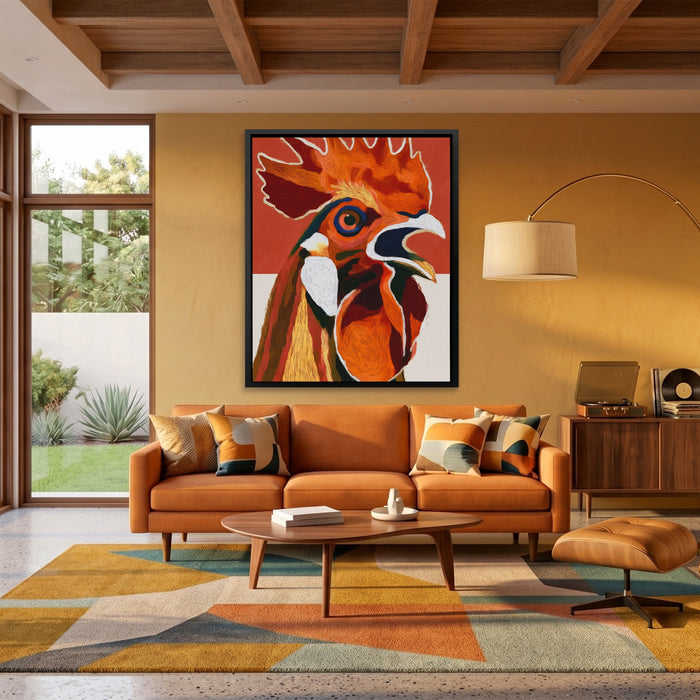 Rooster Crowing Line canvas wall art, room view