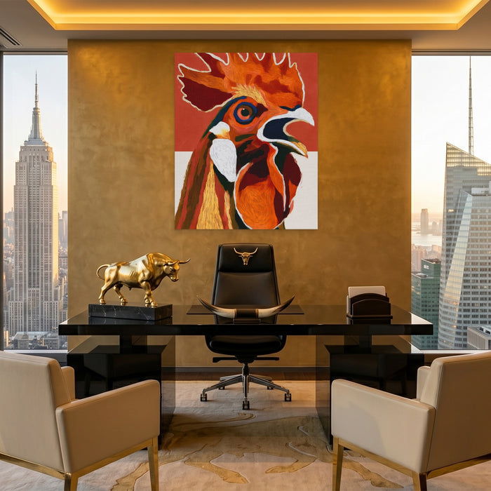 Rooster Crowing Line canvas wall art, room view
