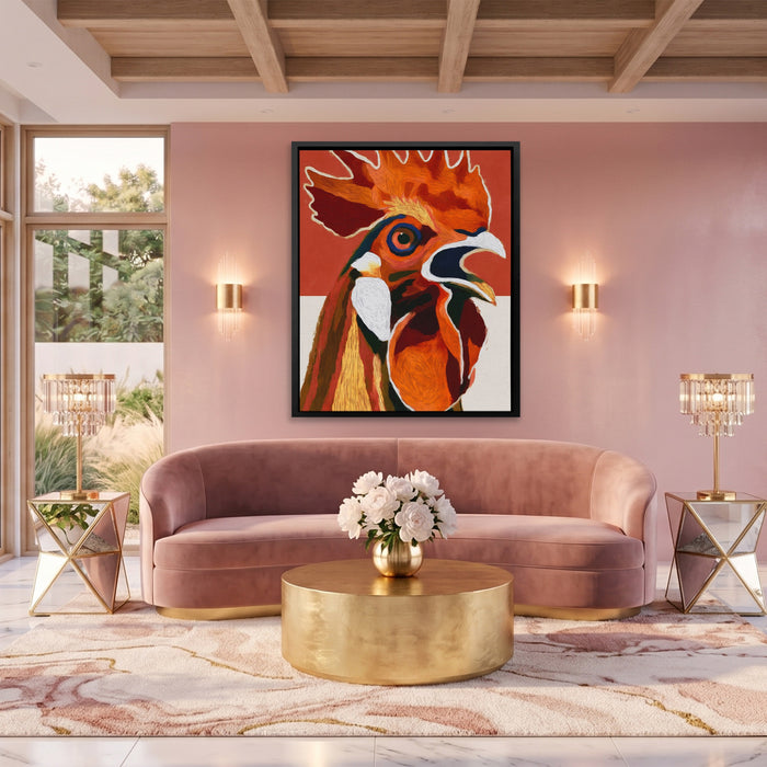 Rooster Crowing Line canvas wall art, room view