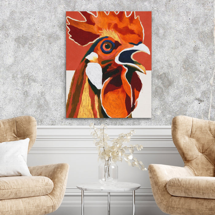 Rooster Crowing Line canvas wall art, room view