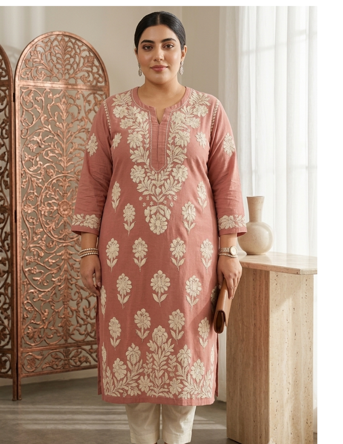 Rose Chikankari Kurti