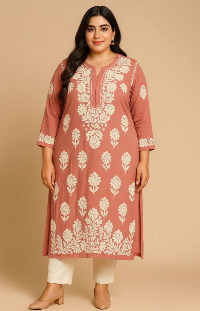 Dusty rose embroidered kurti online shopping